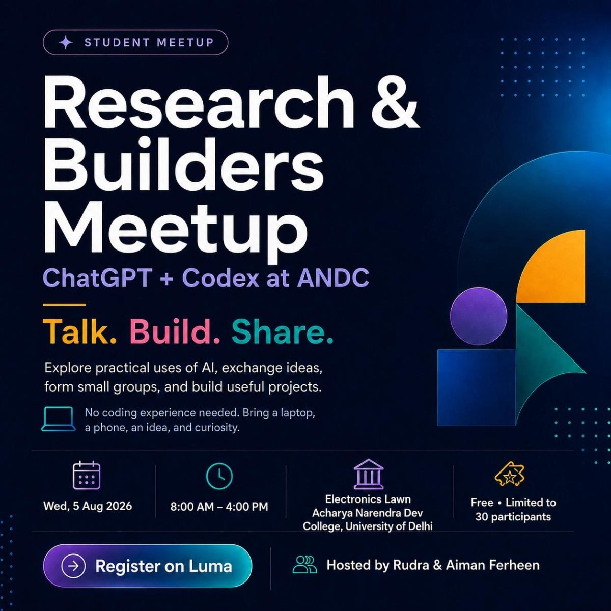 Research and Builders Meetup, ChatGPT and Codex, ANDC