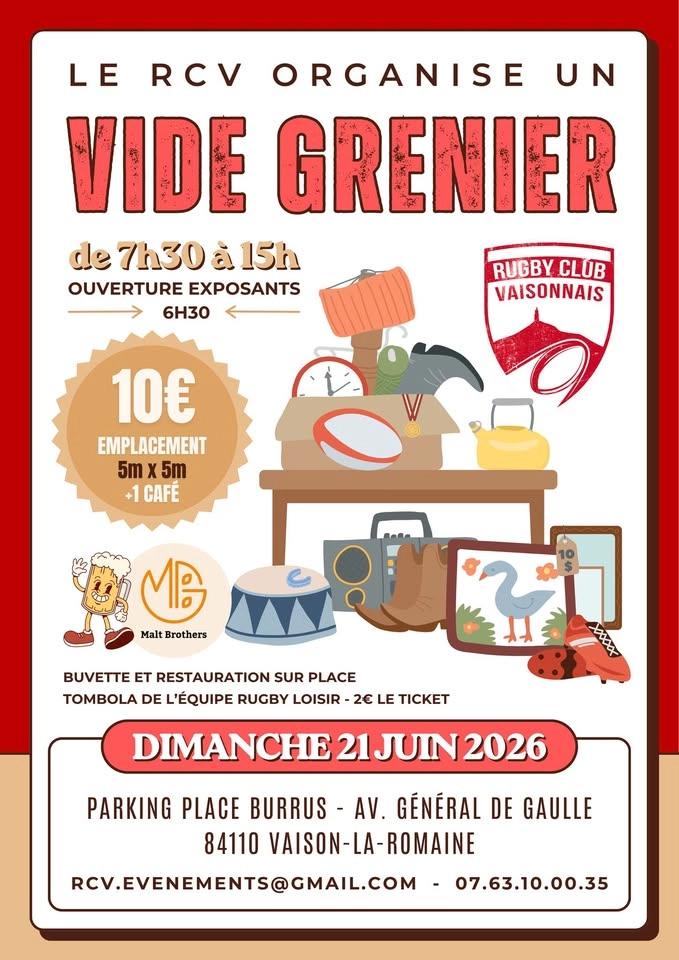 🏉 VIDE-GRENIER DU RCV – DIMANCHE 21 JUIN 2026 🏉