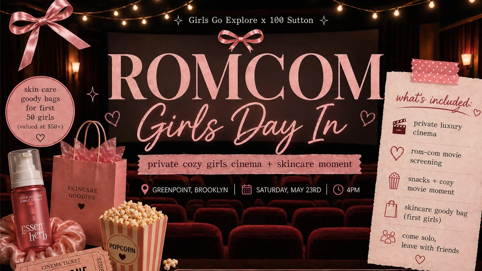 🍿 ROMCOM GIRLS DAY IN PRIVATE CINEMA + GOODY BAG 📽 💖 🛍