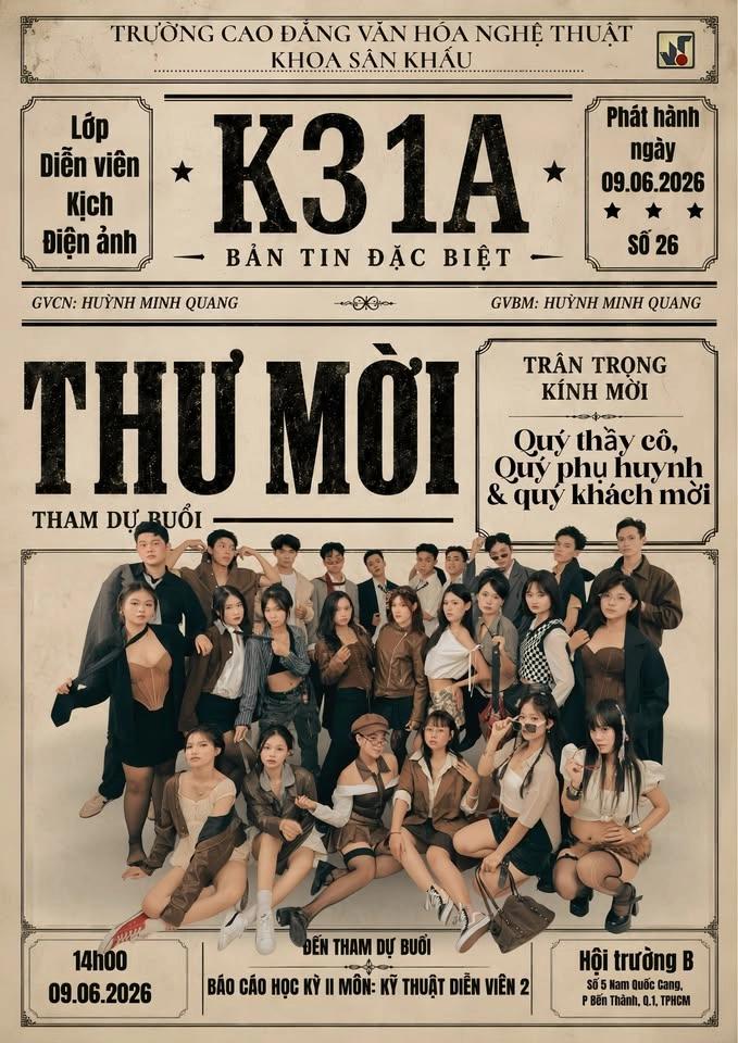 Buổi báo cáo kết thúc môn Kĩ Thuật Diễn Viên II của lớp diễn viên kịch- điện ảnh K31A