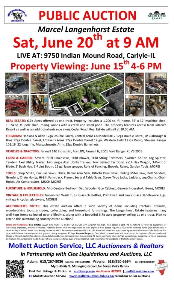 Live Auction - Carlyle Il; Real Estate, Tools, Tractors!