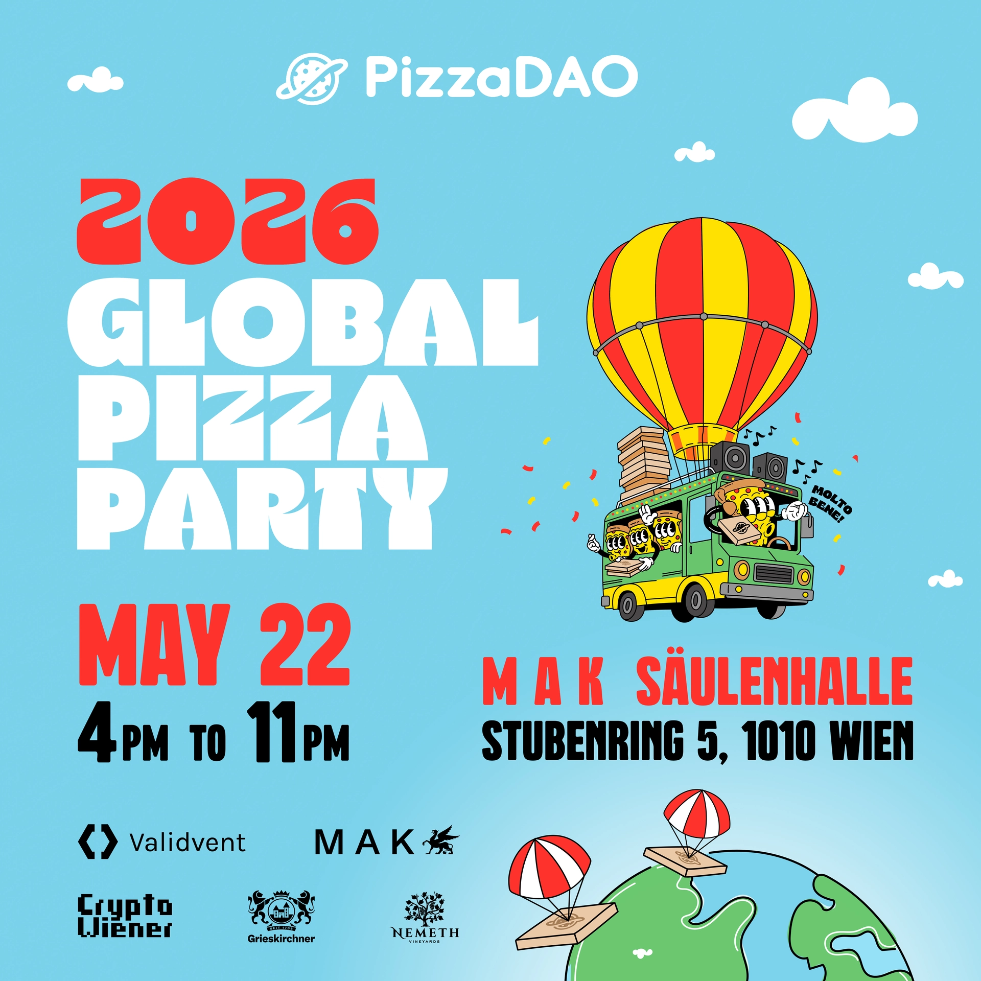 Official Global Bitcoin Pizza Party Vienna by PizzaDAO hosted by MAK & Validvent & CryptoWiener