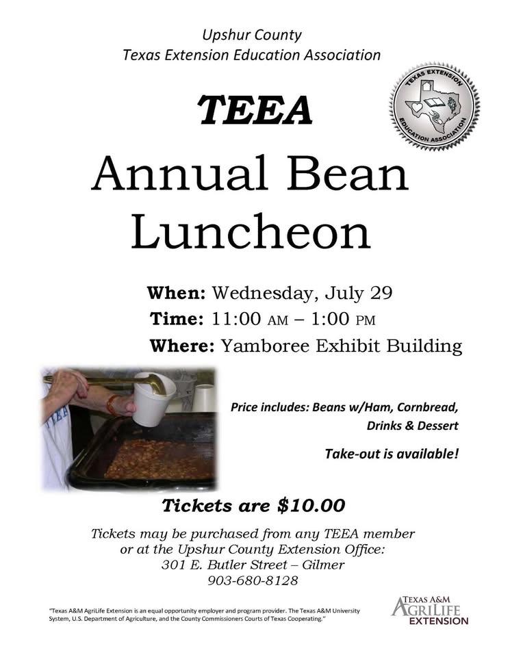 Upshur TEEA Annual Bean Luncheon Fundraiser