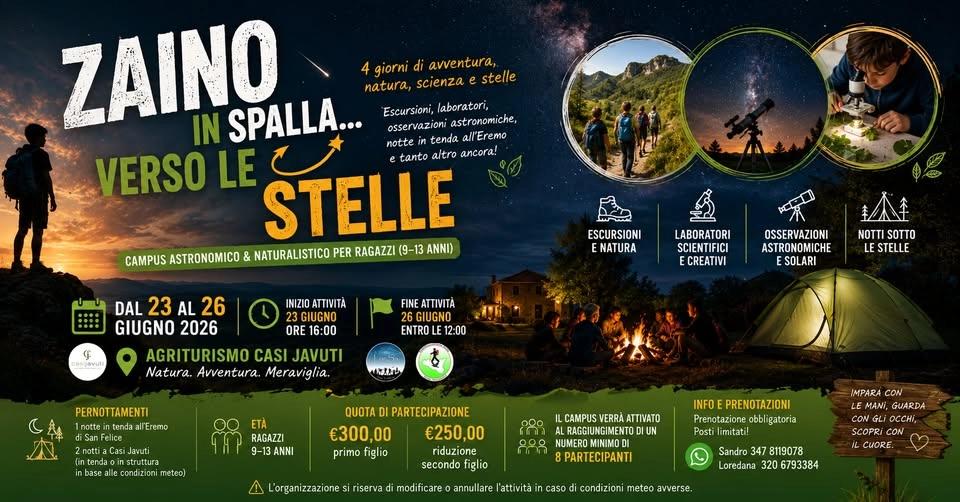 ZAINO IN SPALLA... VERSO LE STELLE! CAMPUS ASTRONOMICO-NATURALISTICO