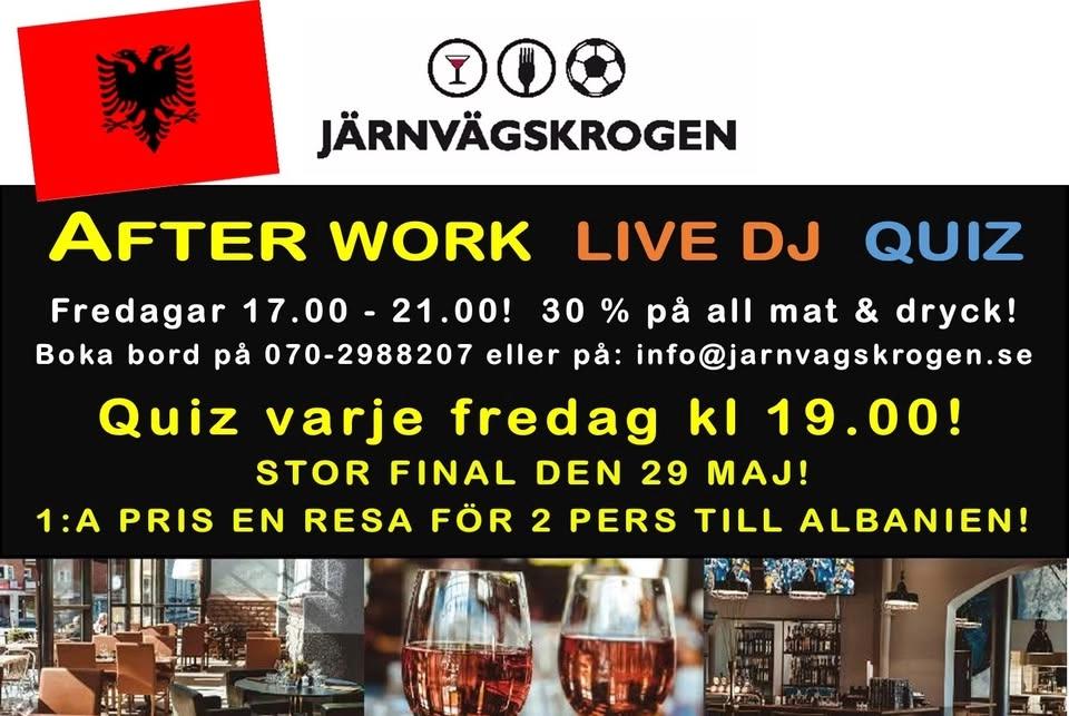 AW med Quiz fredag 22/5 kl 17.00. Quiz start 19.00. Boka bord på 070-2988207 Välkomna!