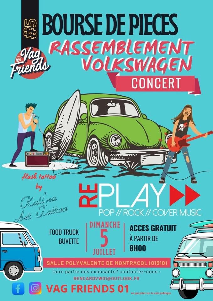 bourse de pièces, rassemblement Volkswagen, concert
