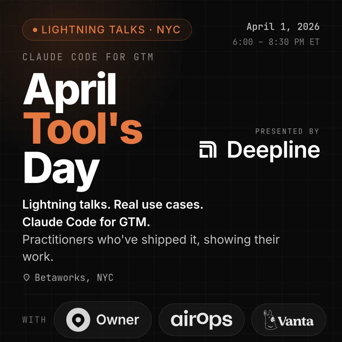 GTM Eng NYC: Claude Code + GTM Lightning Talks - Real-world use cases driving pipeline