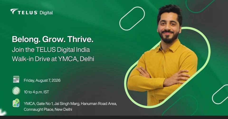 #TELUSIndiaHiring: Meet our hiring team and apply at YMCA, Delhi on August 7