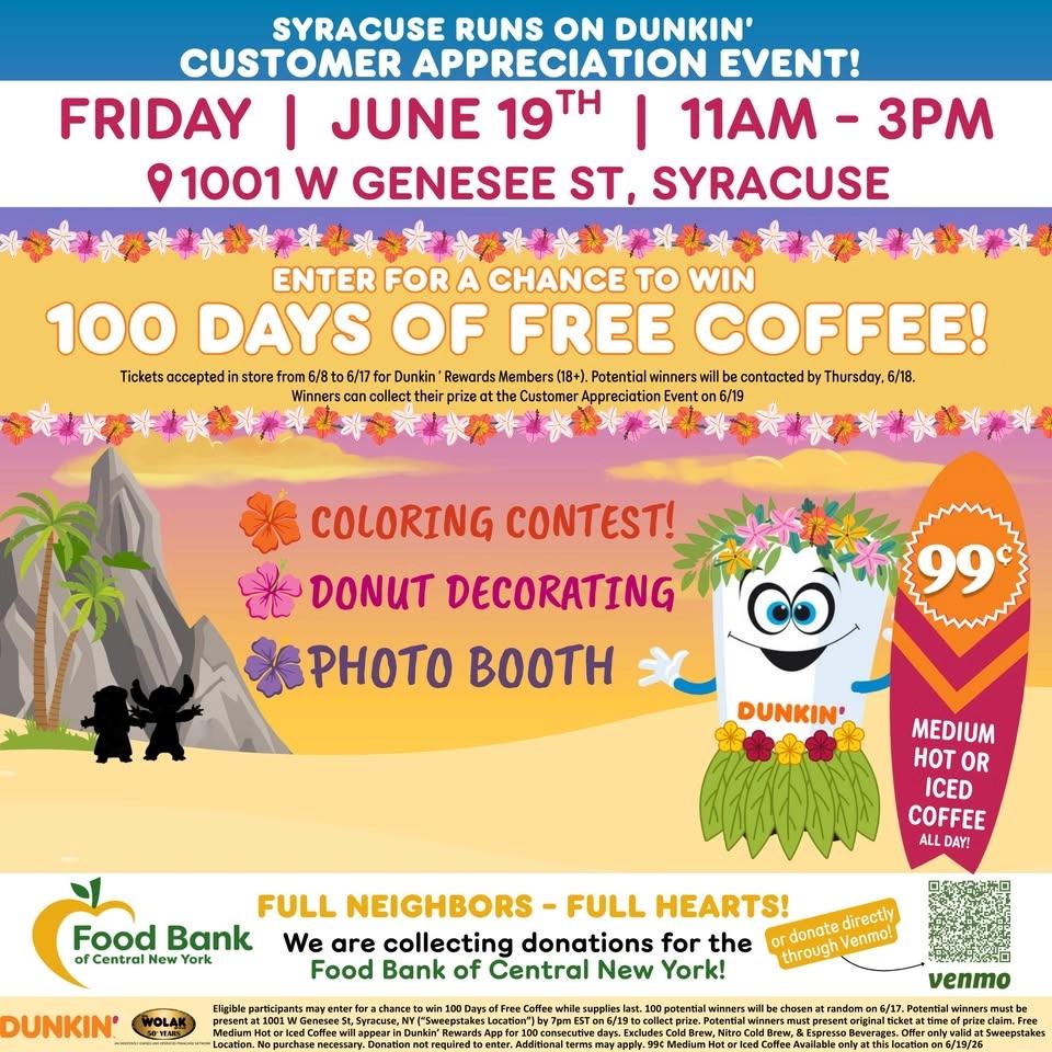 SYRACUSE RUNS ON DUNKIN' 🎉CUSTOMER APPRECIATION EVENT!🎉