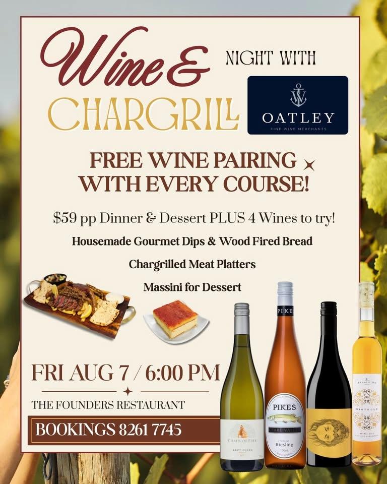 🍷 Wine & Chargrill Night at The Founders 🍖