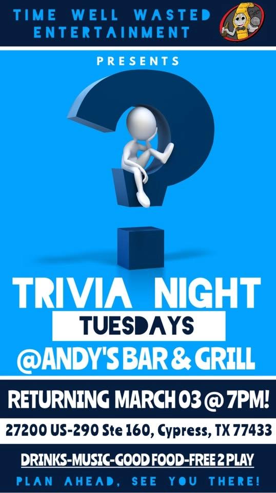 Trivia Night Tuesday's @ Andy's Bar & Grill