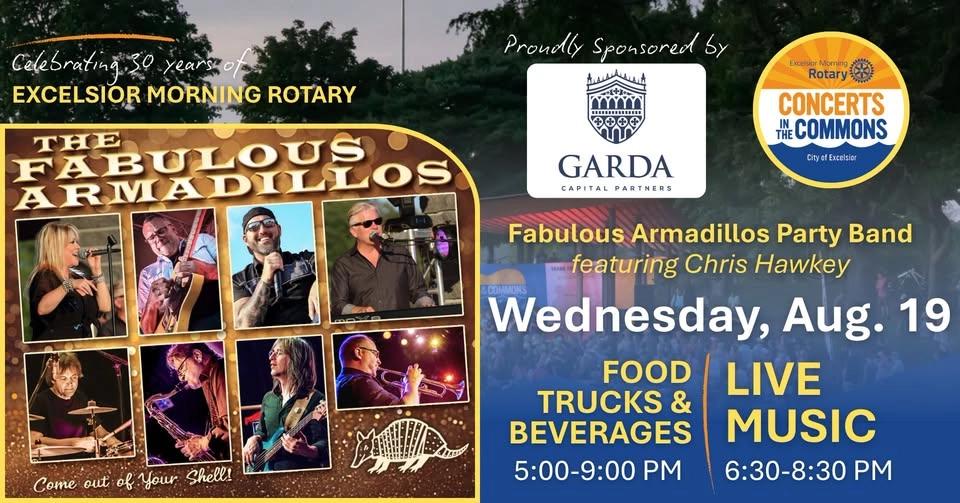 Rescheduled - CONCERTS IN THE COMMONS - Fabulous Armadillos Party Band featuring Chris Hawkey