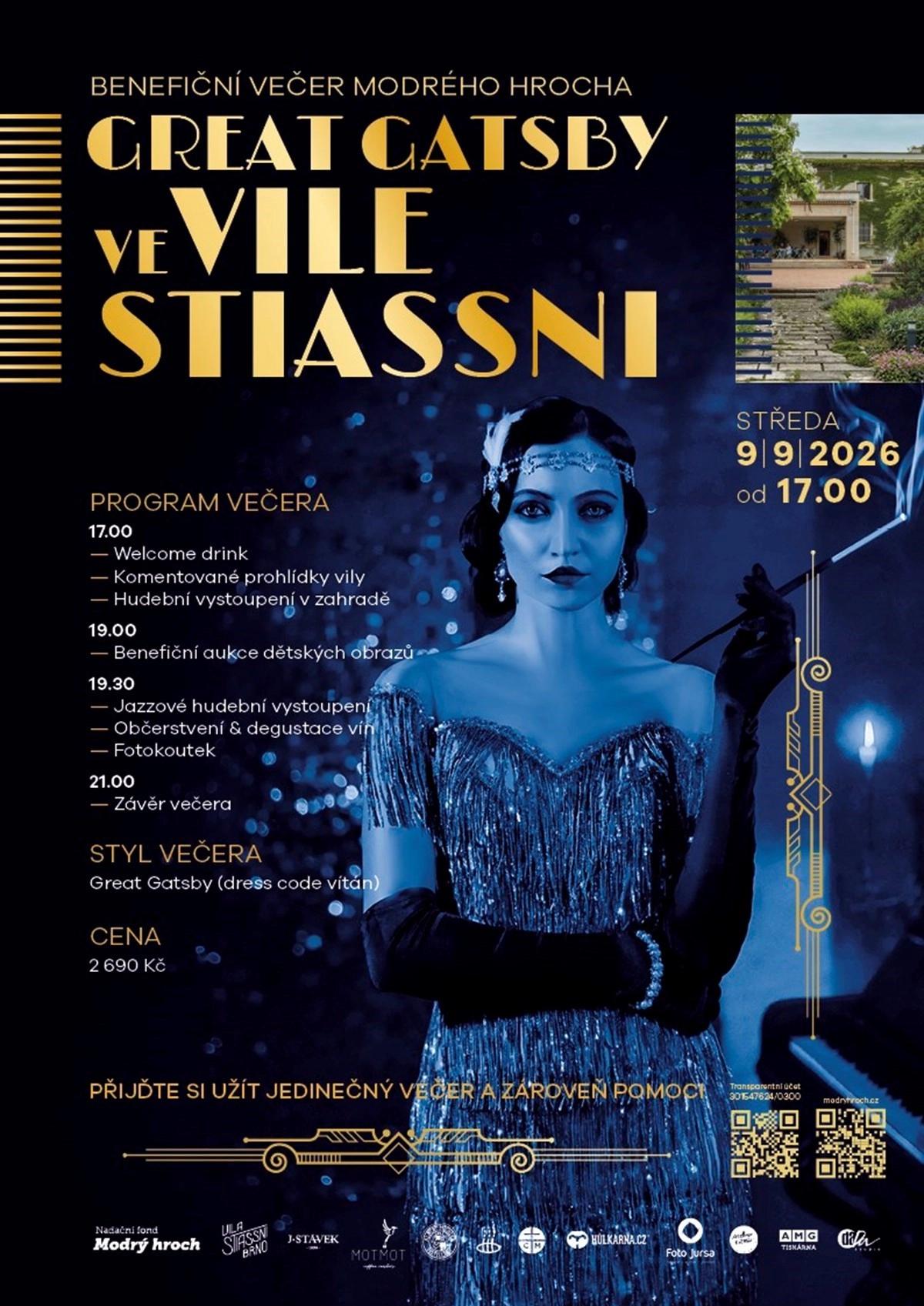 Benefiční večer Modrého hrocha Great Gatsby ve Vile Stiassni