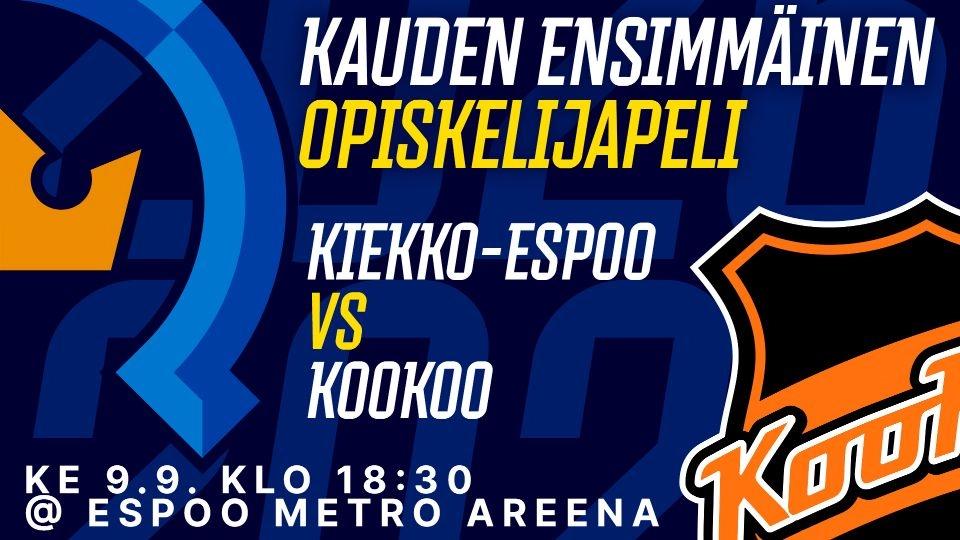 Opiskelijapeli: Kiekko-Espoo – KooKoo (ke 9.9. klo 18:30)