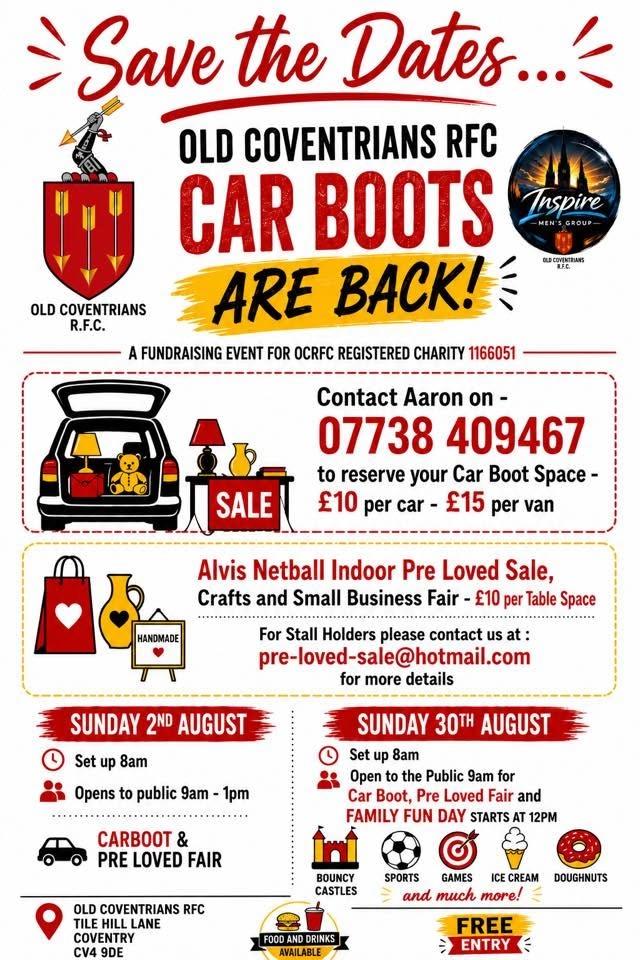 OC’s RFC Outdoor Car Boot & Alvis Pre Loved Sale, Crafts & Small Business Fair