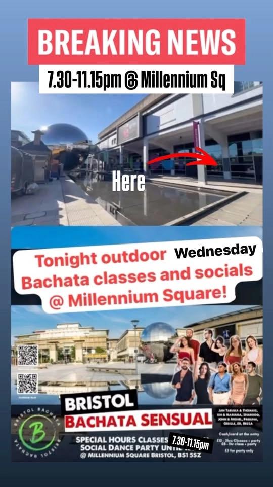 💚🌞 Special Outdoors Bristol Bachata dancing – @ Millennium Square 💃🕺