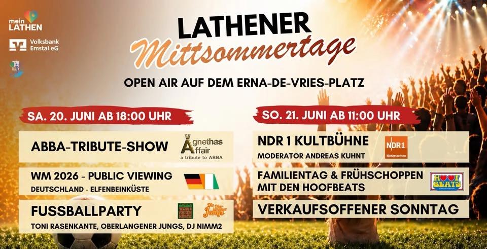 LATHENER MITTSOMMERTAGE 2026 - ABBA-Tribute-Show & WM Public Viewing