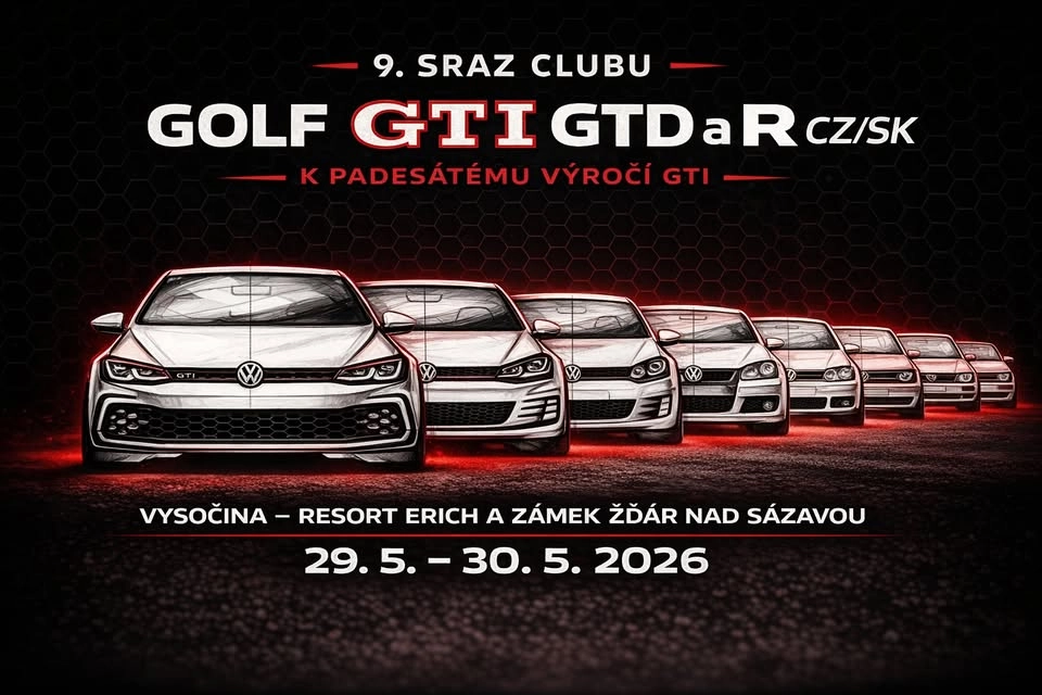 9.sraz Club Golf GTI,GTD a R a 50 let GTI - Hotel Erich na Vysočině pro CZ/SK