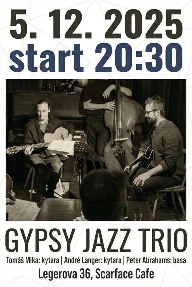 Gypsy Jazz trio - Tomás Mika, André Langer, Peter Abrahams (Vinohrady) vstup volný!