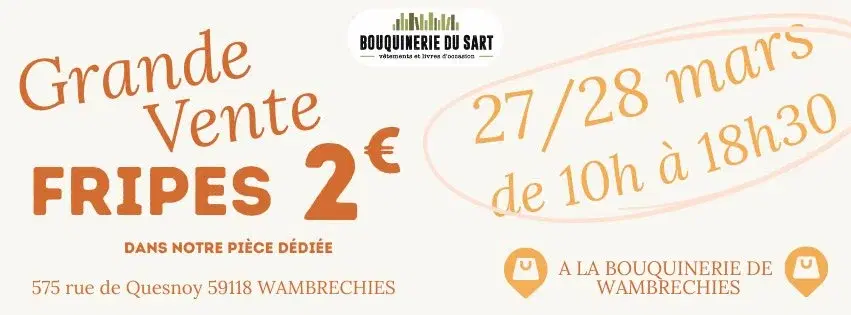 Grande Vente de fripes à 2€ à la bouquinerie de Wambrechies