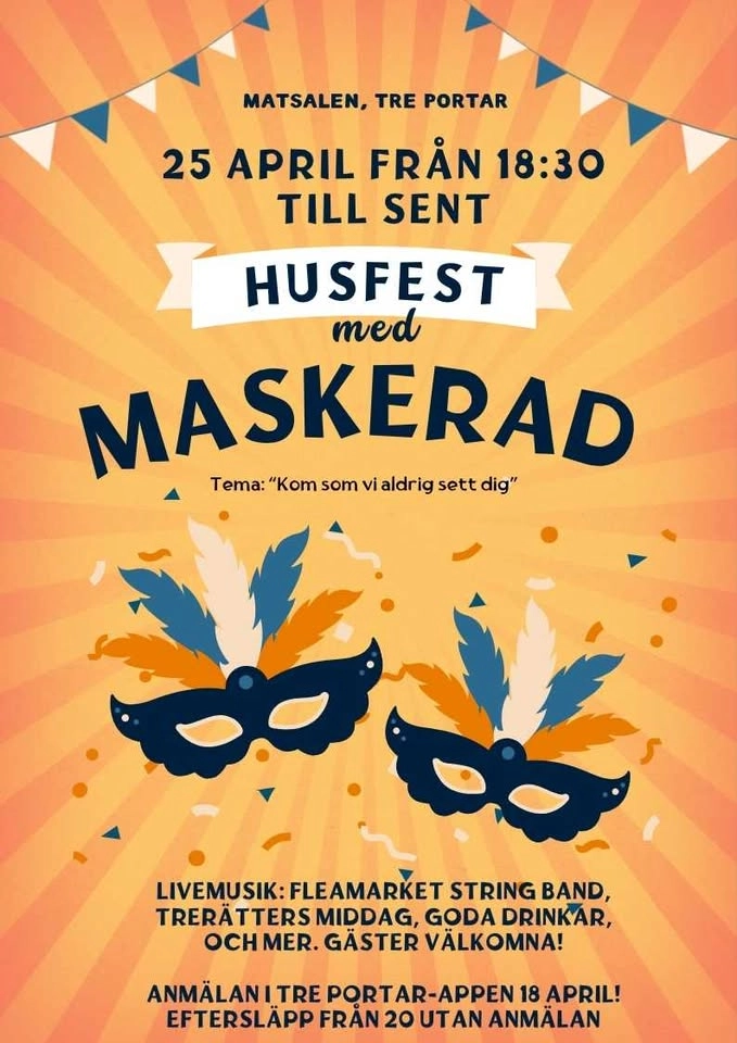 HUSFEST 25 april - Livemusik och maskerad
