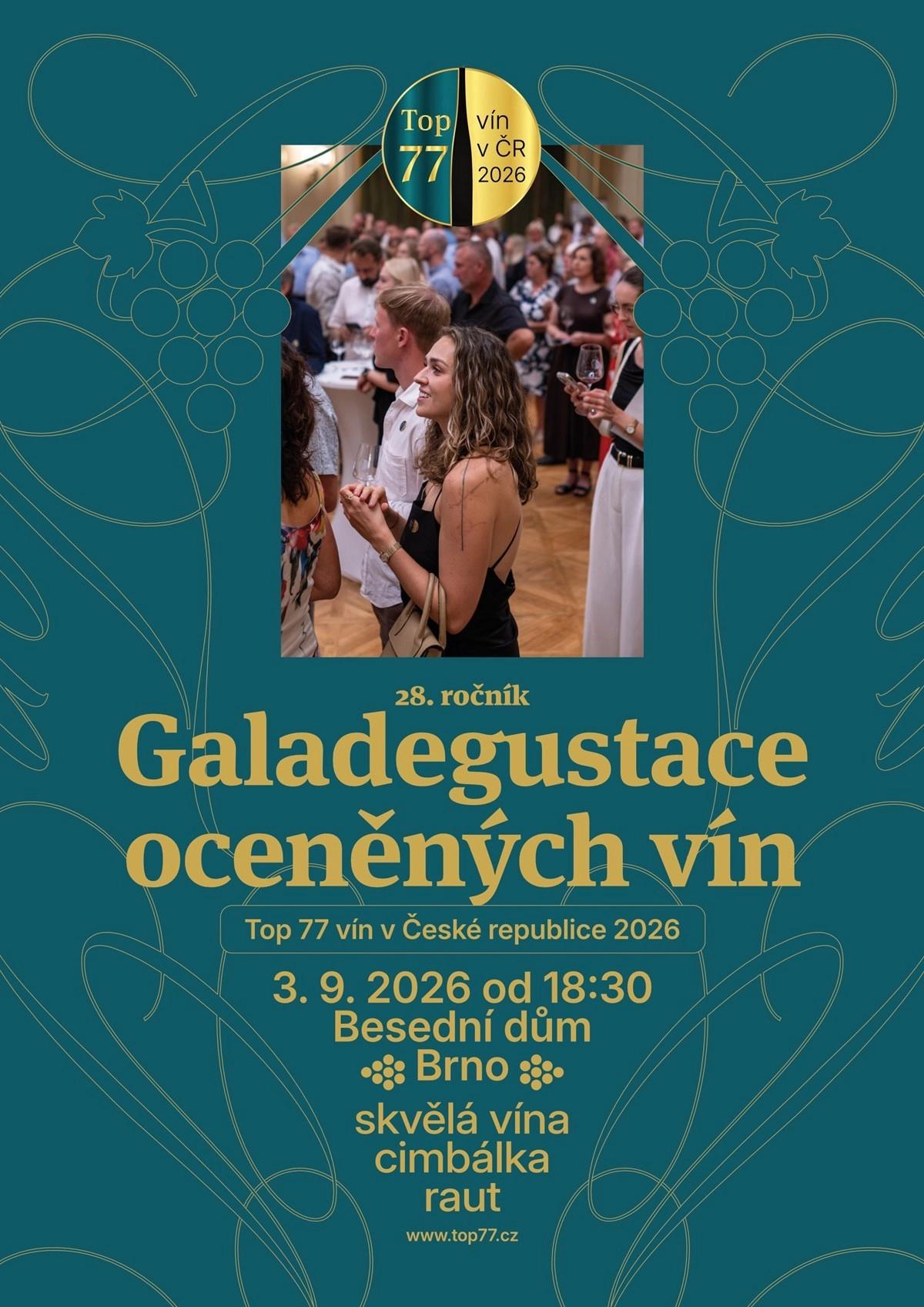 Galadegustace 28. ročníku soutěže Top 77 vín v ČR 2026