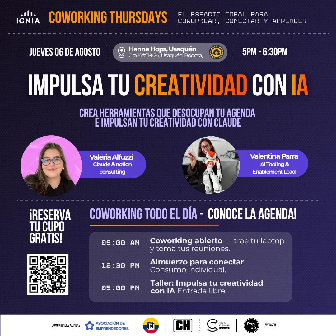 Coworking Thursdays - 06 de Agosto: Impulsa tu creatividad con IA!
