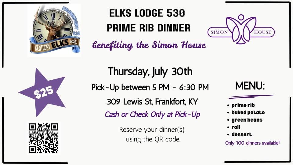 Elks Lodge 530 + Simon House PRIME RIB DINNER
