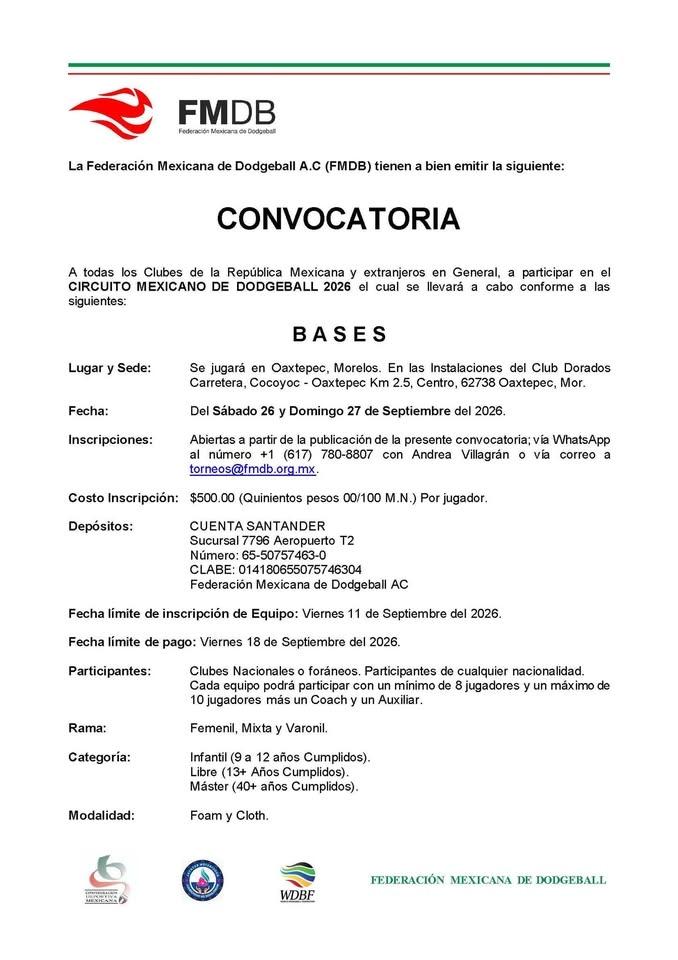 Circuito Mexicano de Dodgeball 2026 Oaxtepec, Morelos