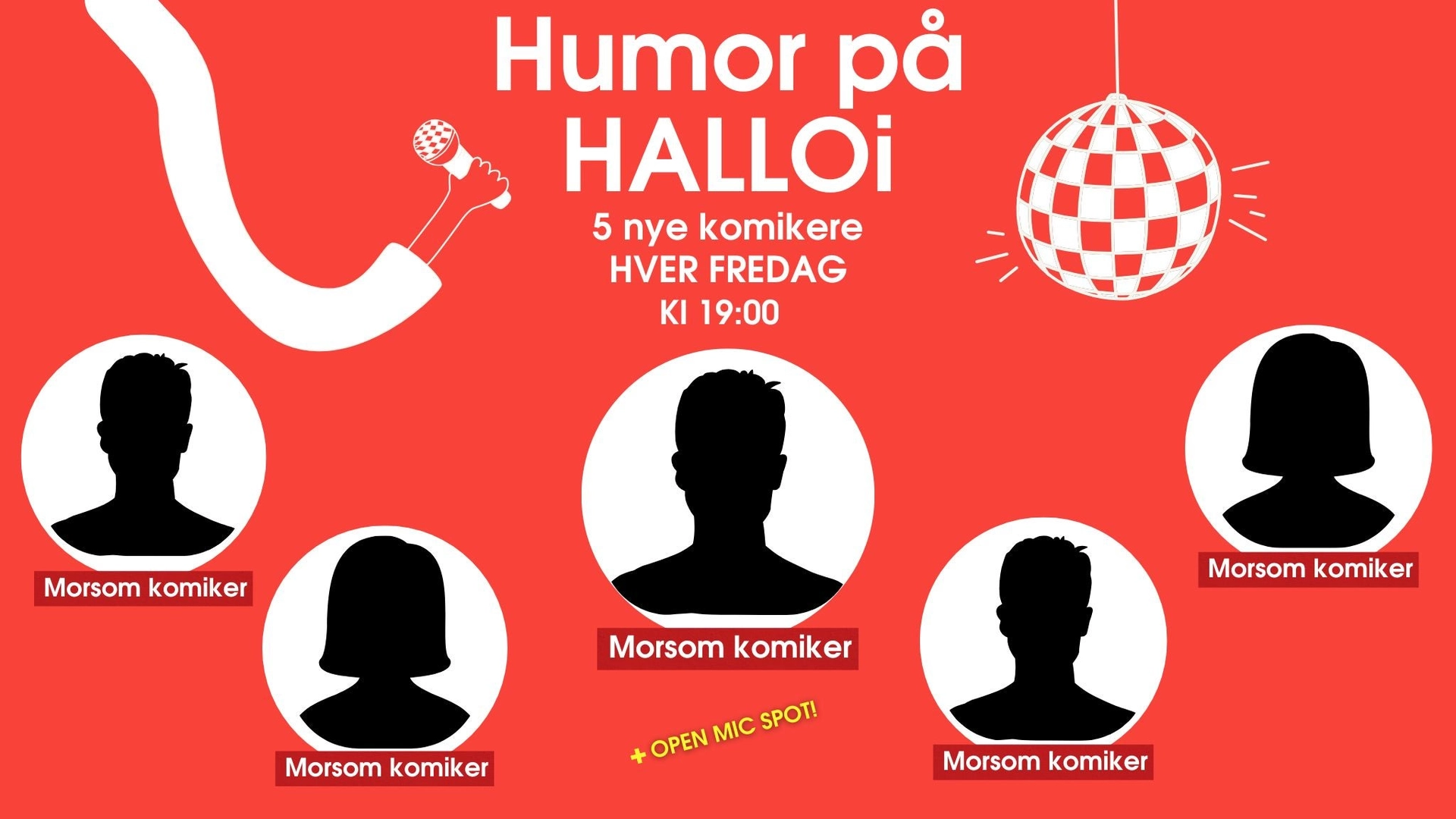 Humor på HALLOi - Standup med 5 nye komikere hver uke