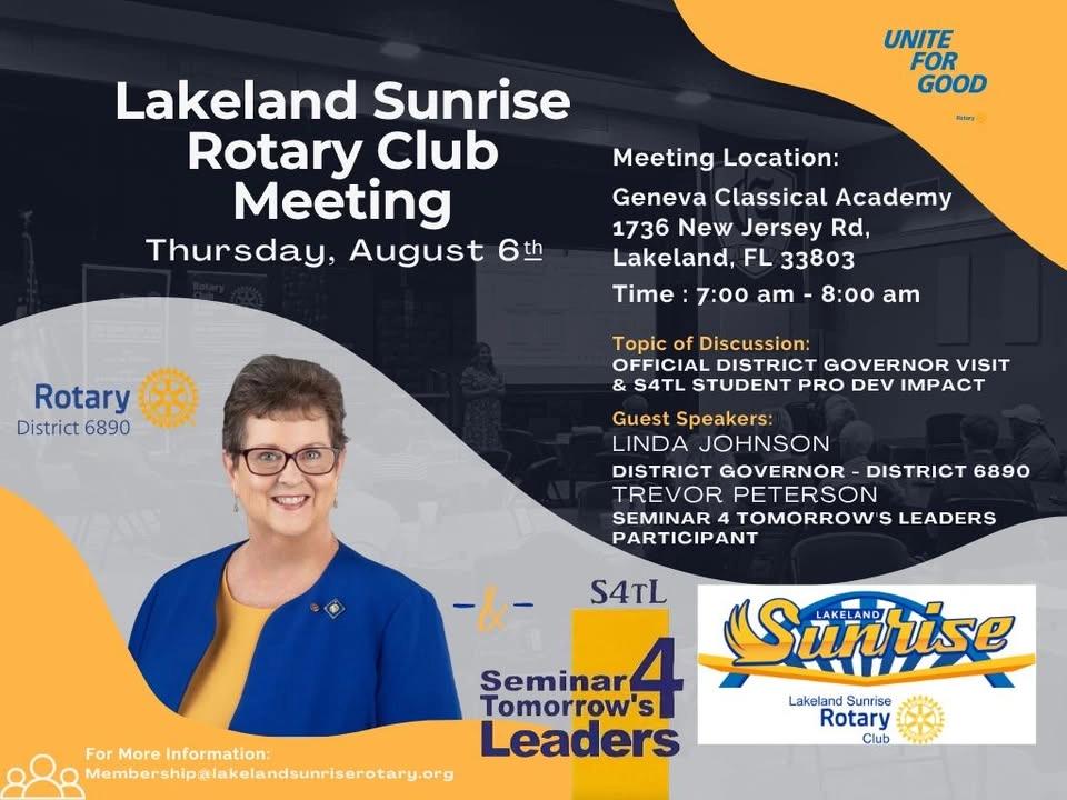 Lakeland Sunrise Rotary Club Meeting featuring: Linda Johnson 6890 DG & S4TL student participant