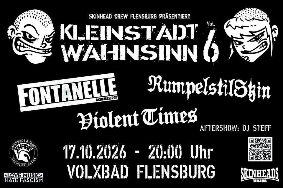 KLEINSTADTWAHNSINN 6 am 17.10.2026 im Volxbad - Violent Times, Fontanelle, RumpelstilSkin