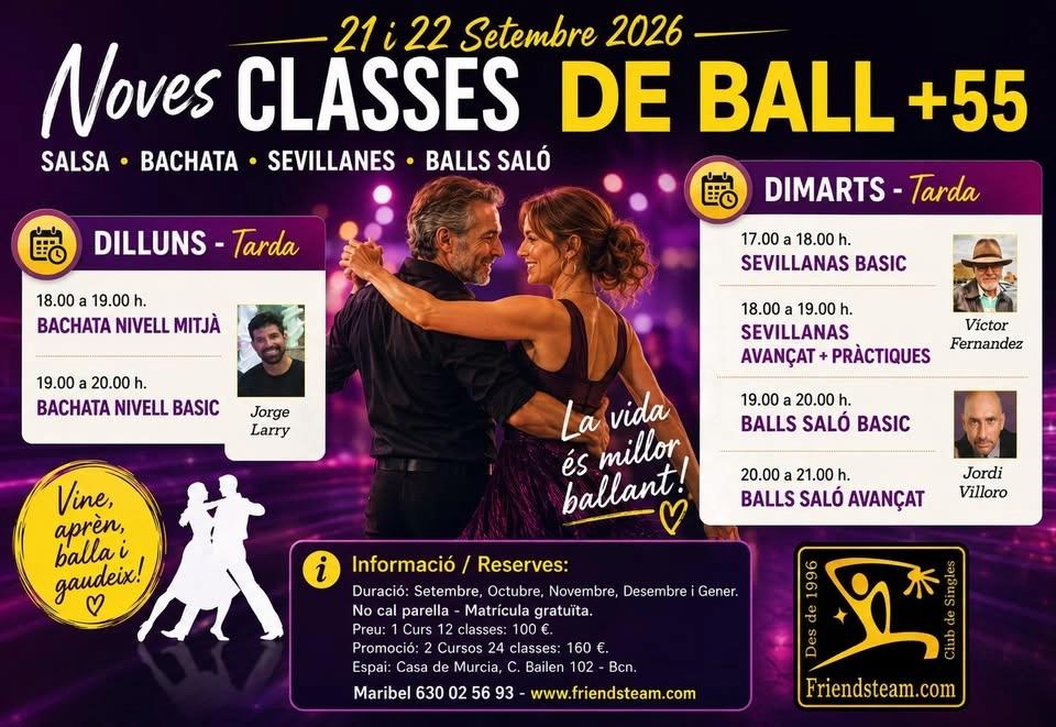 INICIEM CURSOS DE BALL / Dilluns 21 / Dimarts 22 SETEMBRE 2026 - Club Friendsteam