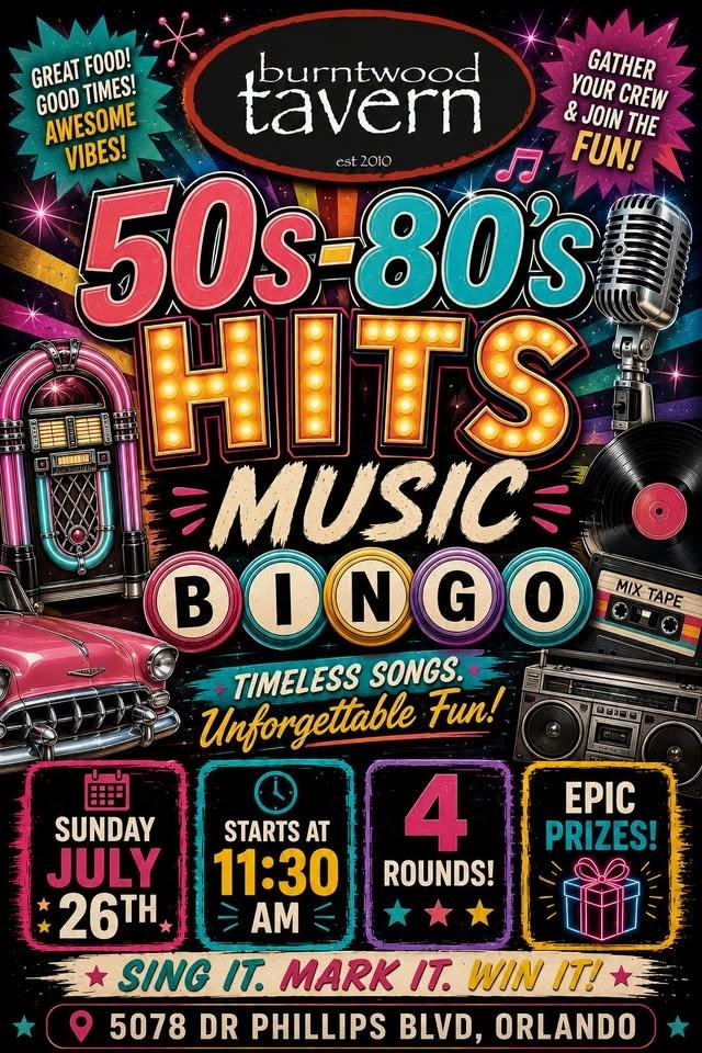 50's - 80's Hits Music Bingo @ Burntwood Tavern Orlando