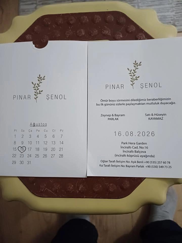 16/08/2026 Pazar günü benim düğünüm olacak bilginize sunarım ailem