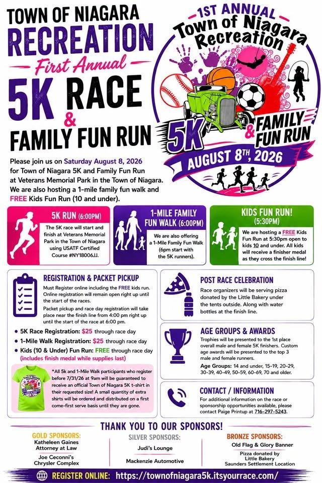 Town of Niagara Recreation 1st annual 5k race, family fun run