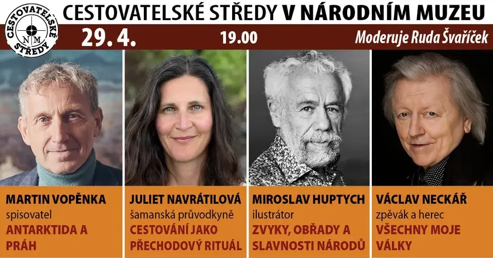 Cestovatelské středy v NM: Vopěnka, Navrátilová, Huptych, Neckář