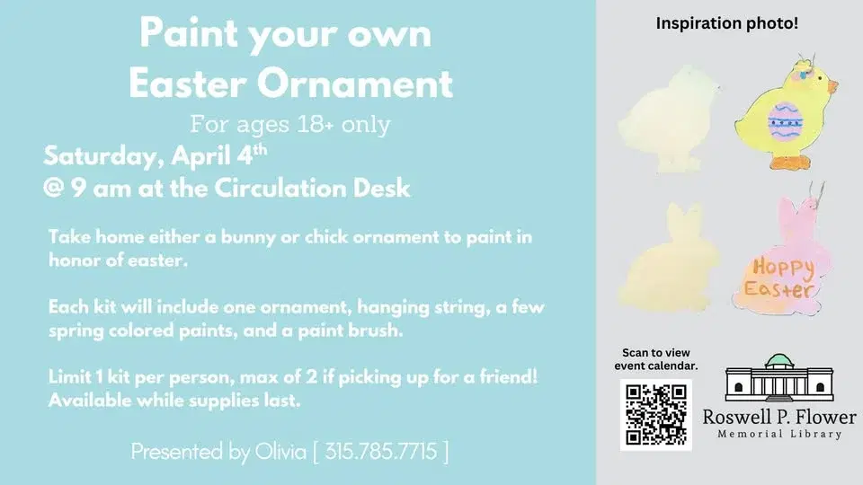Ages 18+ Paint your own Easter Ornament