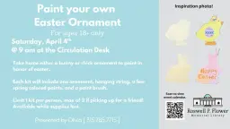Ages 18+ Paint your own Easter Ornament