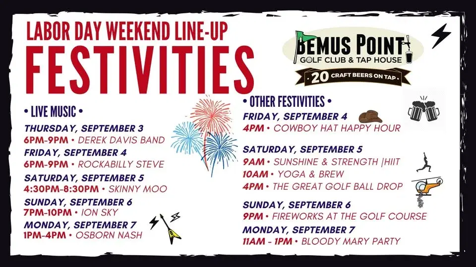 Labor Day Weekend Line-Up at the Bemus Point Golf Club & Tap House