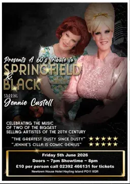 A 60's Tribute to DUSTY SPRINGFIELD & CILLA BLACK - FRI 5th June 2026 - 7pm