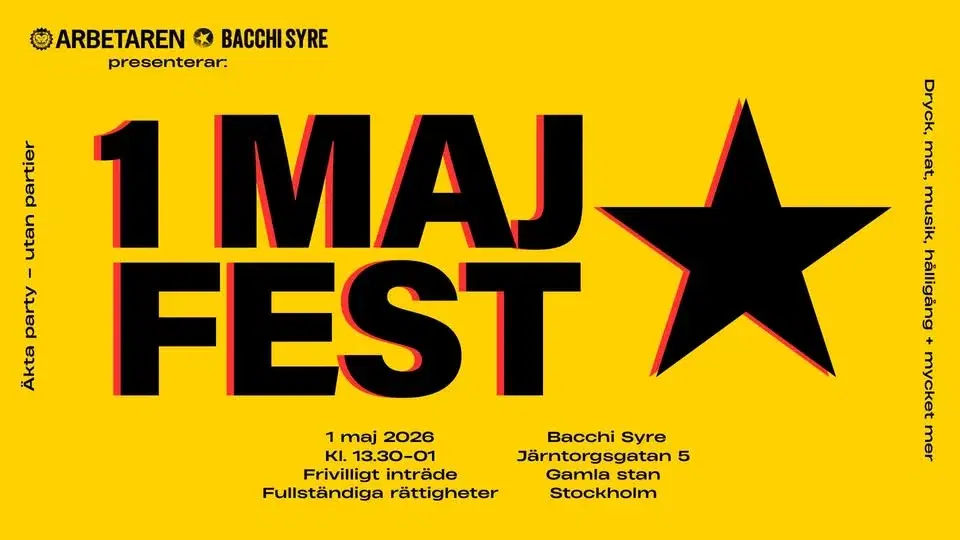 1 maj-fest 2026 i Stockholm: Äkta party – utan partier