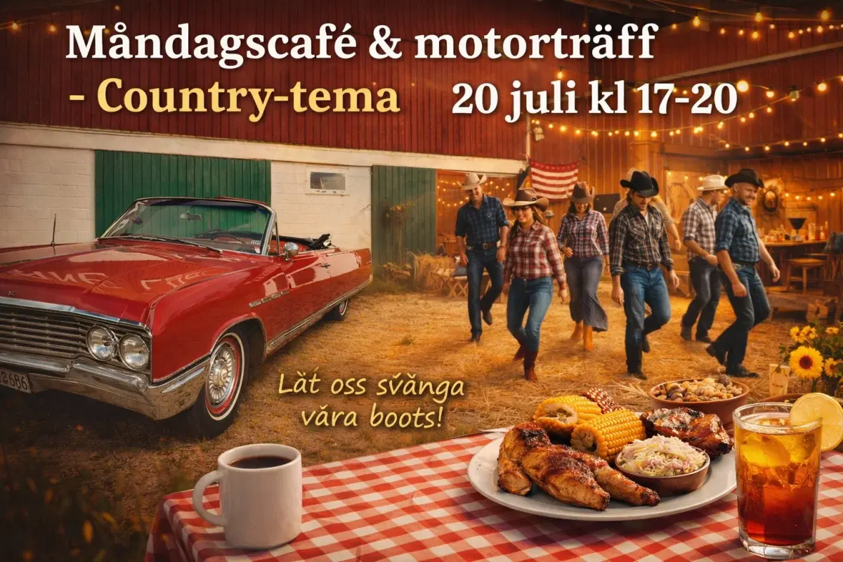 Måndagscafé & Fordonsträff - Countrytema 20 juli kl 17-20