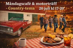 Måndagscafé & Fordonsträff - Countrytema 20 juli kl 17-20