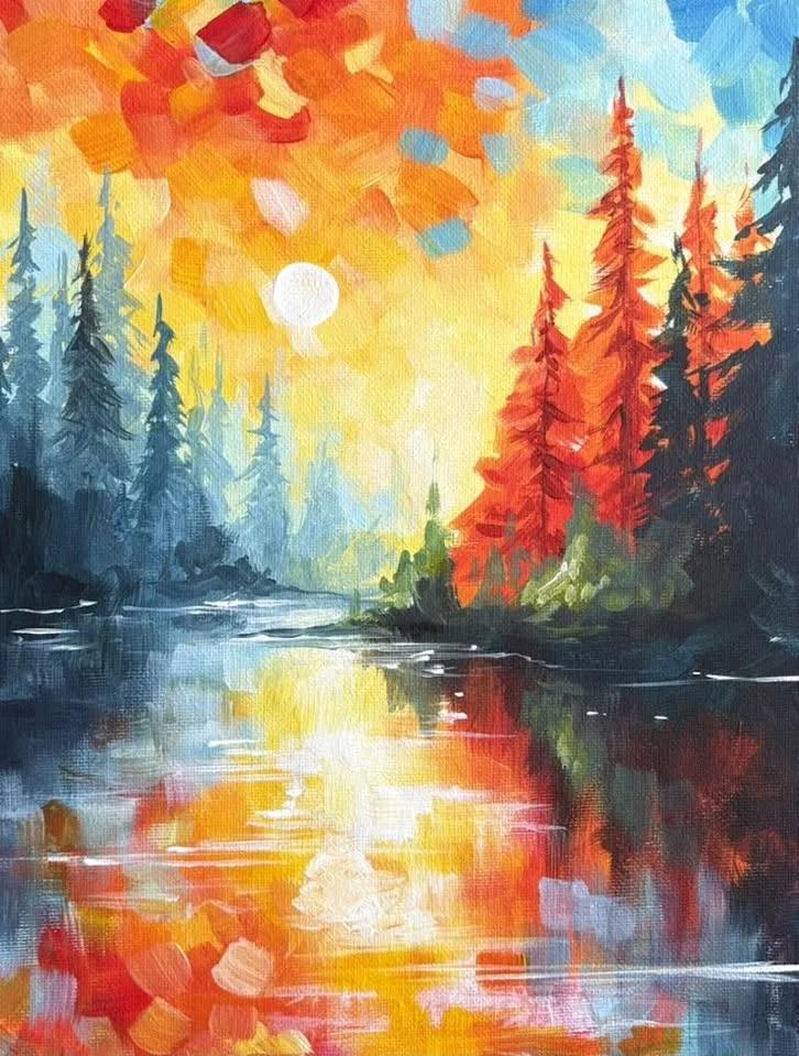 Join Brush Party to paint 'Sunset Pines' - Welwyn Garden City
