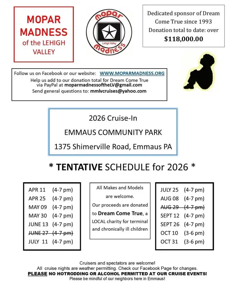 FIRST CRUISE-IN OF 2026!! Cruise-in donations benefit Dream Come True