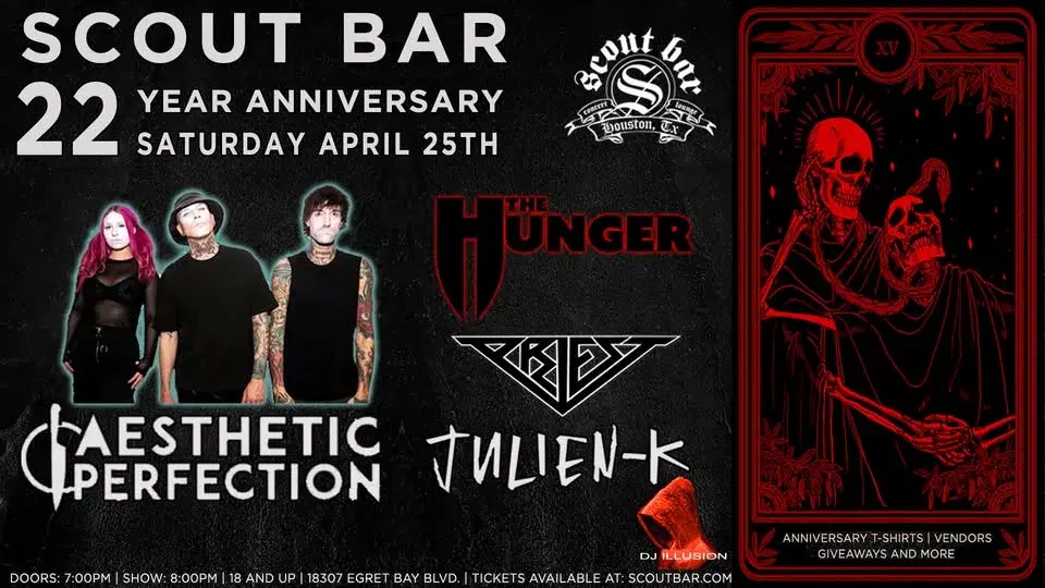 Scout 22 Year Anniversary w/ Aesthetic Perfection, The Hunger, Priest, Julien-K, &DJ Illusion