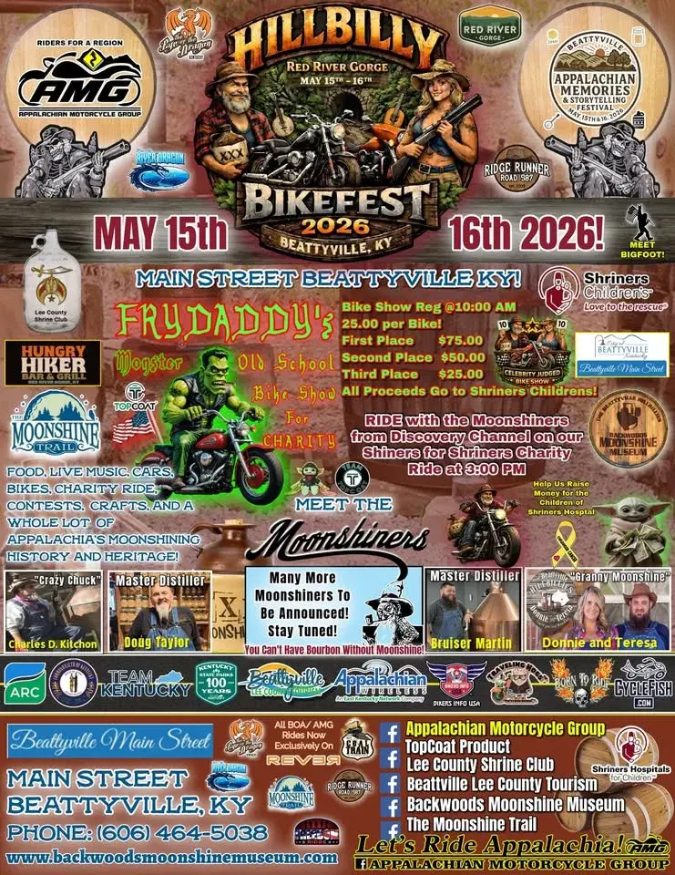 The AMG and TopCoat Products Presents our 5th Annual HILLBILLY BIKEFEST 2026 in Red River Gorge!
