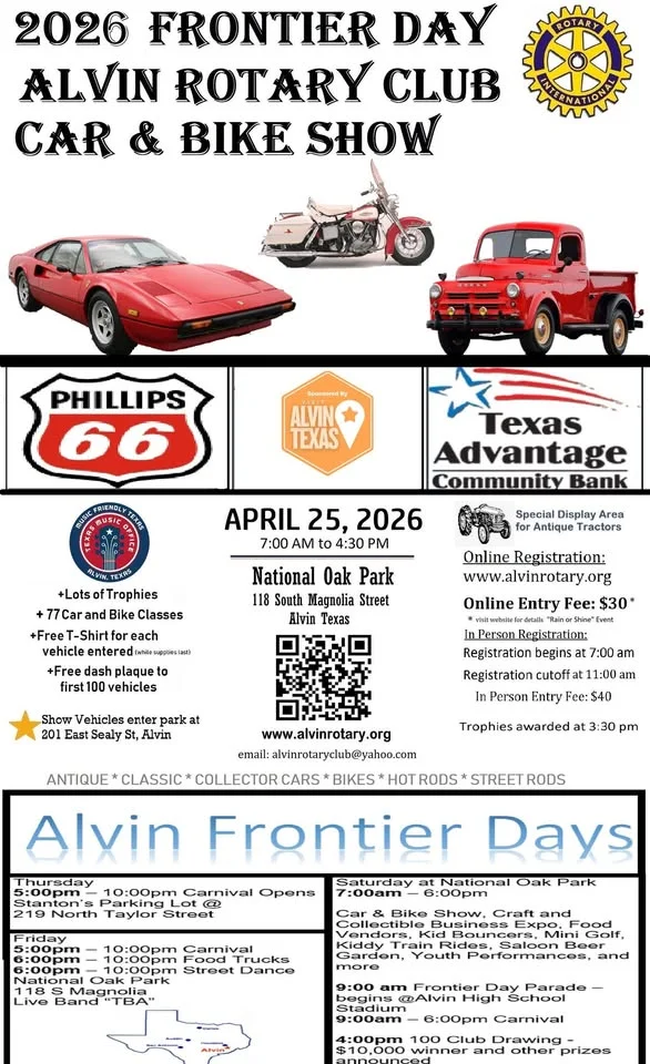 Save the Date - Alvin Rotary Club 52nd Annual Frontier Day Car and Bike Show