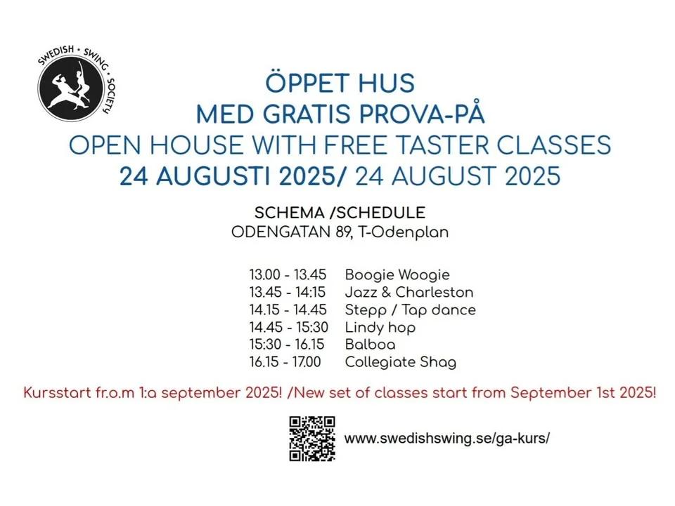 Prova-på lindy hop, balboa, collegiate shag, boogie woogie, solojazz, charleston och stepp!